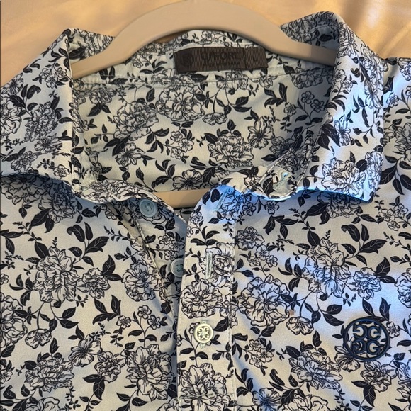 G/FORE Navy and White Floral Polo Shirt - Picture 1 of 4